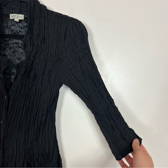 Alquema Crinkle Dress Size 1 (6 8 10) Midi 3/4 Sleeve Button Black - Picture 6 of 12